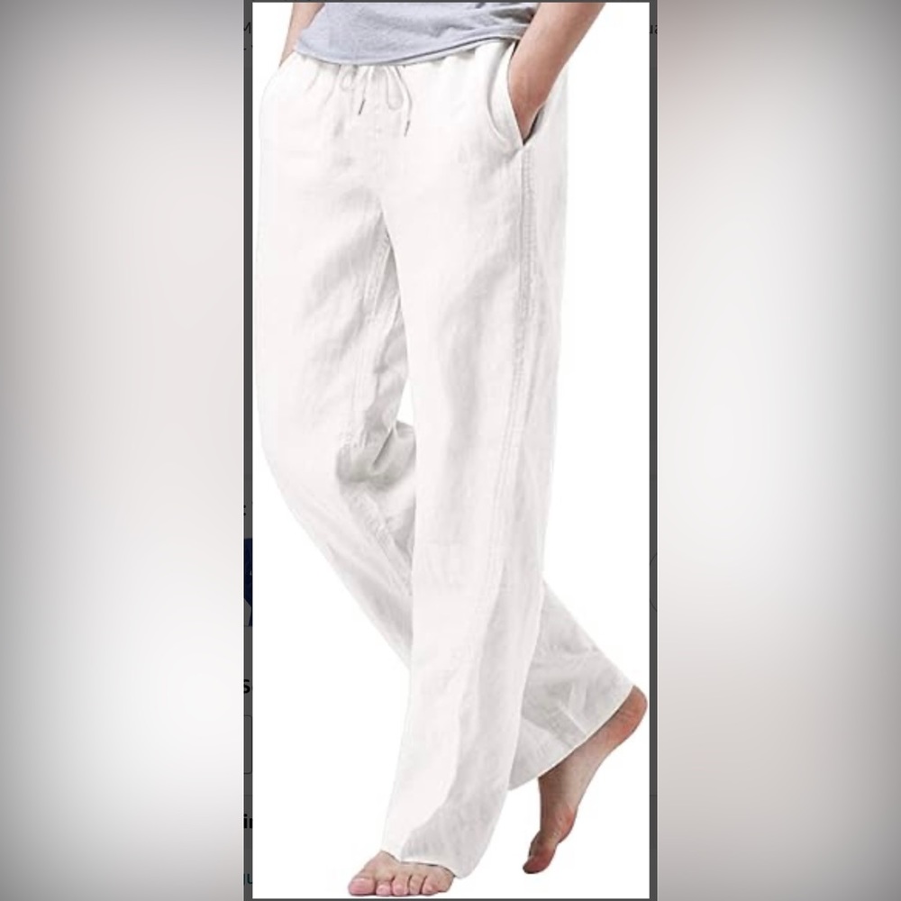 iWoo Mens Cotton Linen Drawstring Pants Elastic Waist Casual Jogger Yoga Pants
